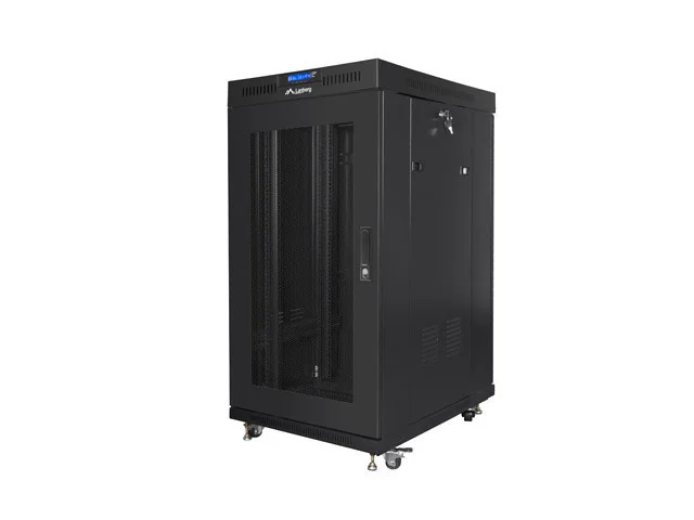 19" VOLNĚ STOJÍCÍ RACKOVÁ SKŘÍŇ 22U/800X800 (FLAT PACK) ČERNÁ S PROSKLENÝMI DVEŘMI LCD  V2