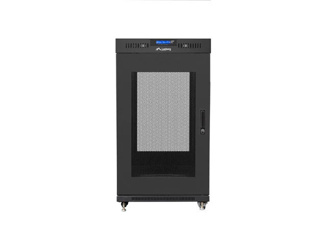 19" VOLNĚ STOJÍCÍ RACKOVÁ SKŘÍŇ 22U/800X800 (FLAT PACK) ČERNÁ S PROSKLENÝMI DVEŘMI LCD  V2