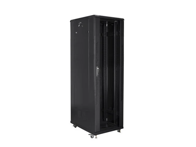 19" VOLNĚ STOJÍCÍ RACKOVÁ SKŘÍŇ 42U/800X800 S PROSKLENÝMI DVEŘMI ČERNÁ  (SMONTOVANÁ)