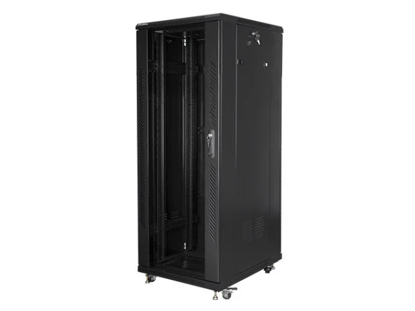 19" VOLNĚ STOJÍCÍ RACKOVÁ SKŘÍŇ 32U/600X800 S PROSKLENÝMI DVEŘMI ČERNÁ  (SMONTOVANÁ)
