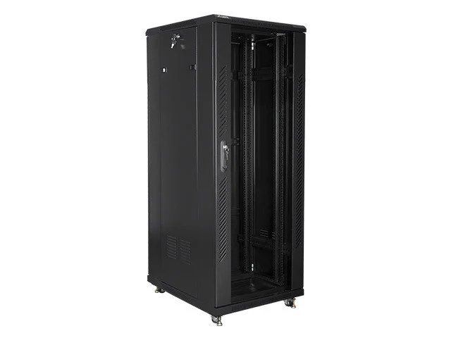 19" VOLNĚ STOJÍCÍ RACKOVÁ SKŘÍŇ 32U/600X800 S PROSKLENÝMI DVEŘMI ČERNÁ  (SMONTOVANÁ)