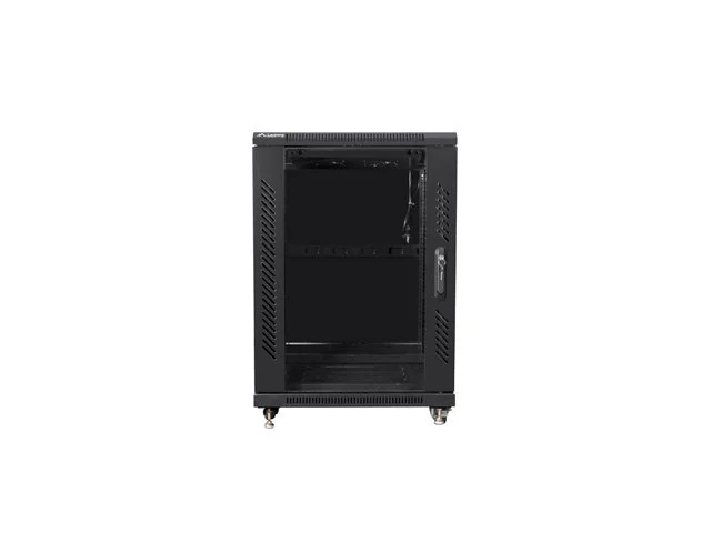 RACKOVÁ SKŘÍŇ 19" VOLNĚ STOJÍCÍ 15U/600X600 S PROSKLENÝMI DVEŘMI ČERNÁ  (SMONTOVANÁ)