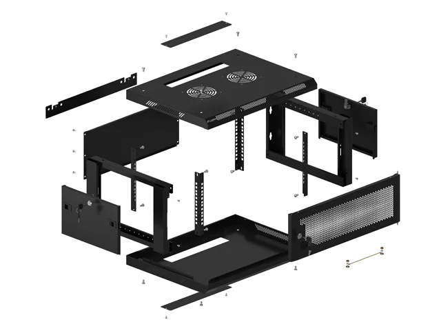 RACKOVÁ SKŘÍŇ 19" NÁSTĚNNÁ 4U/600X450 S PERFOROVANÝMI DVEŘMI ČERNÁ  (PLOCHÉ BALENÍ)