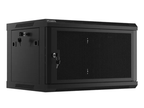 19" RACKOVÁ SKŘÍŇ PRO MONTÁŽ NA STĚNU 6U/600X450 S PERFOROVANÝMI DVEŘMI ČERNÁ  (PLOCHÉ BALENÍ)
