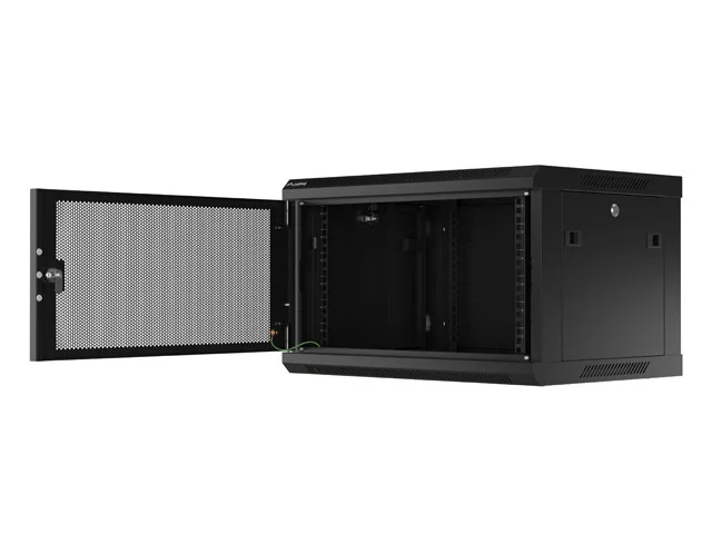 19" RACKOVÁ SKŘÍŇ PRO MONTÁŽ NA STĚNU 6U/600X450 S PERFOROVANÝMI DVEŘMI ČERNÁ  (PLOCHÉ BALENÍ)