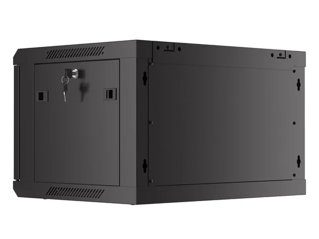 19" RACKOVÁ SKŘÍŇ PRO MONTÁŽ NA STĚNU 6U/600X450 S PERFOROVANÝMI DVEŘMI ČERNÁ  (PLOCHÉ BALENÍ)