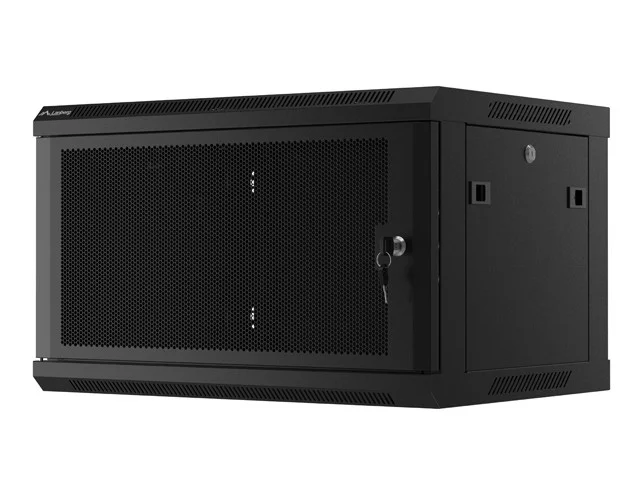19" RACKOVÁ SKŘÍŇ PRO MONTÁŽ NA STĚNU 6U/600X450 S PERFOROVANÝMI DVEŘMI ČERNÁ  (PLOCHÉ BALENÍ)