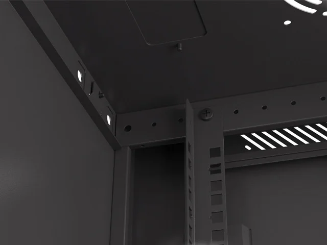19" RACKOVÁ SKŘÍŇ PRO MONTÁŽ NA STĚNU 9U/600X450 S PERFOROVANÝMI DVEŘMI ČERNÁ  (PLOCHÉ BALENÍ)