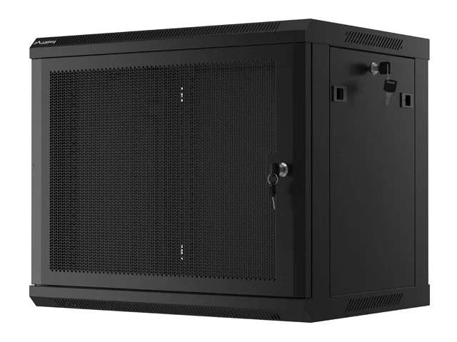 19" RACKOVÁ SKŘÍŇ PRO MONTÁŽ NA STĚNU 9U/600X450 S PERFOROVANÝMI DVEŘMI ČERNÁ  (PLOCHÉ BALENÍ)