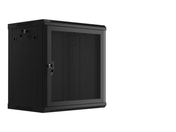 19" RACKOVÁ SKŘÍŇ 12U/600X450 S PERFOROVANÝMI DVEŘMI ČERNÁ  (PLOCHÉ BALENÍ)