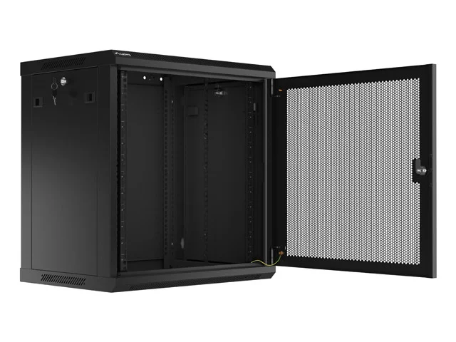 19" RACKOVÁ SKŘÍŇ 12U/600X450 S PERFOROVANÝMI DVEŘMI ČERNÁ  (PLOCHÉ BALENÍ)