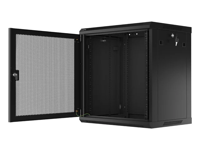19" RACKOVÁ SKŘÍŇ 12U/600X450 S PERFOROVANÝMI DVEŘMI ČERNÁ  (PLOCHÉ BALENÍ)