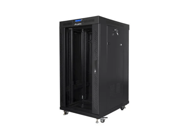 19" VOLNĚ STOJÍCÍ RACKOVÁ SKŘÍŇ 22U/600X800 (FLAT PACK) S PROSKLENÝMI DVEŘMI LCD ČERNÁ  V2