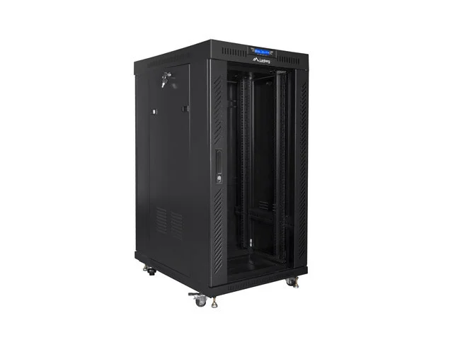 19" VOLNĚ STOJÍCÍ RACKOVÁ SKŘÍŇ 22U/600X800 (FLAT PACK) S PROSKLENÝMI DVEŘMI LCD ČERNÁ  V2