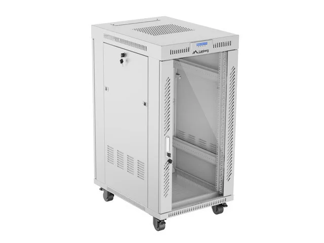 19" VOLNĚ STOJÍCÍ RACKOVÁ SKŘÍŇ 22U/600X800 (FLAT PACK) S PROSKLENÝMI DVEŘMI LCD ŠEDÁ  V2