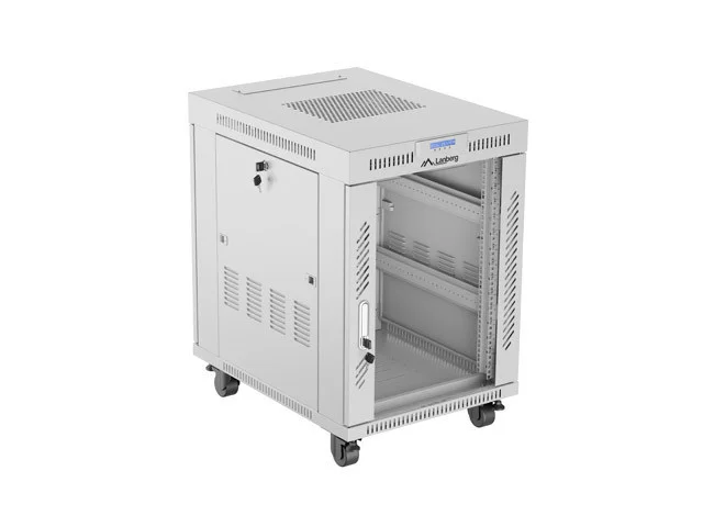 RACKOVÁ SKŘÍŇ 19" VOLNĚ STOJÍCÍ 15U/600X800 (FLAT PACK) S PROSKLENÝMI DVEŘMI LCD ŠEDÁ  V2