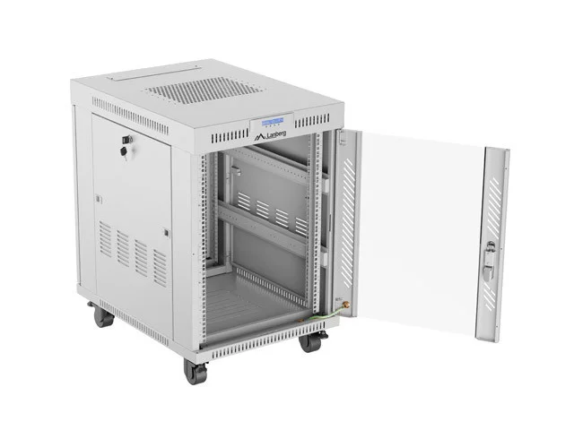 RACKOVÁ SKŘÍŇ 19" VOLNĚ STOJÍCÍ 15U/600X800 (FLAT PACK) S PROSKLENÝMI DVEŘMI LCD ŠEDÁ  V2