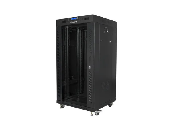 19" VOLNĚ STOJÍCÍ RACKOVÁ SKŘÍŇ 22U/600X600 (FLAT PACK) S PROSKLENÝMI DVEŘMI LCD ČERNÁ  V2