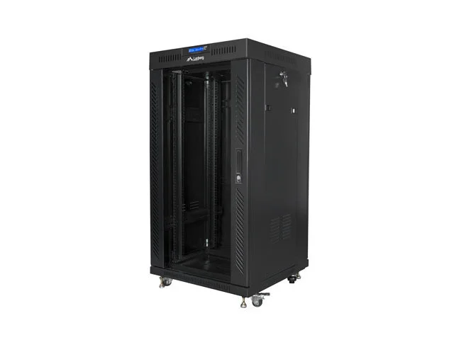 19" VOLNĚ STOJÍCÍ RACKOVÁ SKŘÍŇ 22U/600X600 (FLAT PACK) S PROSKLENÝMI DVEŘMI LCD ČERNÁ  V2