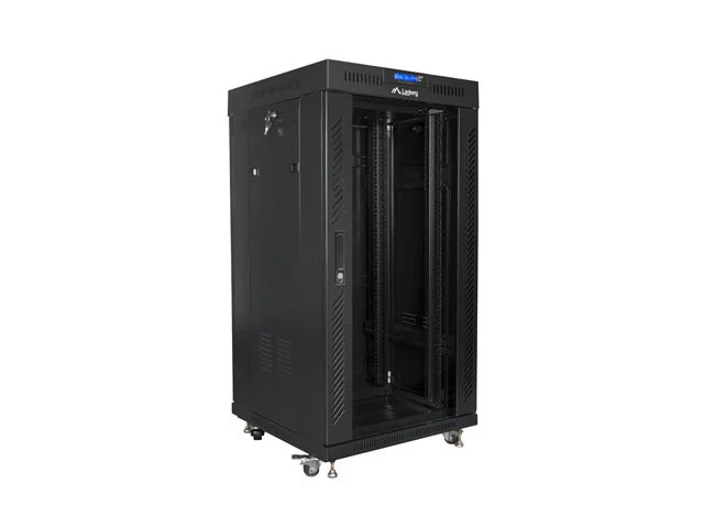 19" VOLNĚ STOJÍCÍ RACKOVÁ SKŘÍŇ 22U/600X600 (FLAT PACK) S PROSKLENÝMI DVEŘMI LCD ČERNÁ  V2