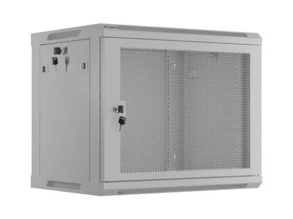 INSTALAČNÍ STOJAN 19" 9U 600X450 ŠEDÉ PERFOROVANÉ DVEŘE  (PLOCHÉ BALENÍ)