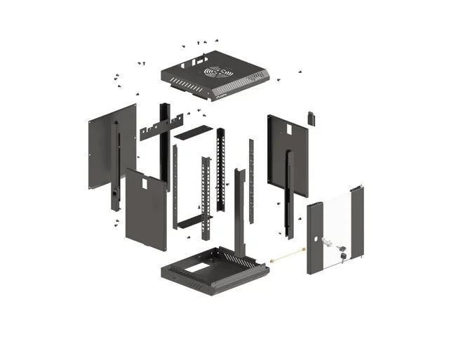 RACKOVÁ SKŘÍŇ 10" NÁSTĚNNÁ 4U/300X300 (FLAT PACK) S PROSKLENÝMI DVEŘMI ČERNÁ