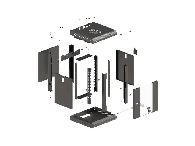 RACKOVÁ SKŘÍŇ 10" PRO MONTÁŽ NA STĚNU 6U/300X300 (FLAT PACK) S PROSKLENÝMI DVEŘMI ČERNÁ