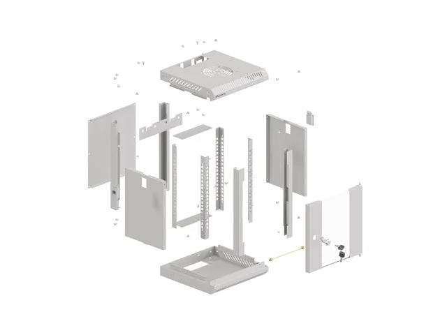 RACKOVÁ SKŘÍŇ 10" NÁSTĚNNÁ 6U/300X300 (FLAT PACK) S PROSKLENÝMI DVEŘMI ŠEDÁ