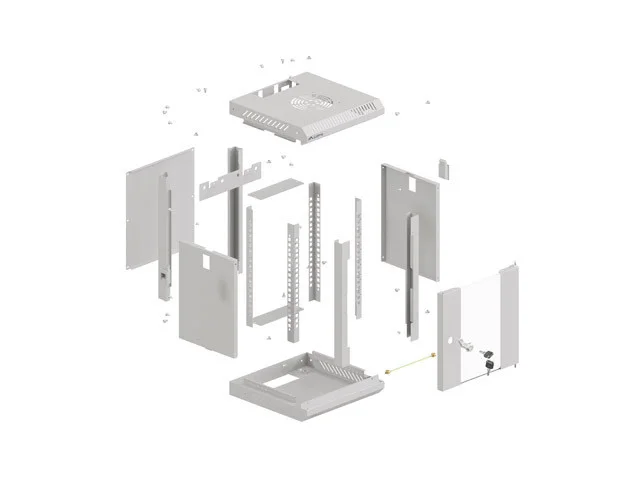 RACKOVÁ SKŘÍŇ 10" NÁSTĚNNÁ 9U/300X300 (FLAT PACK) S PROSKLENÝMI DVEŘMI ŠEDÁ
