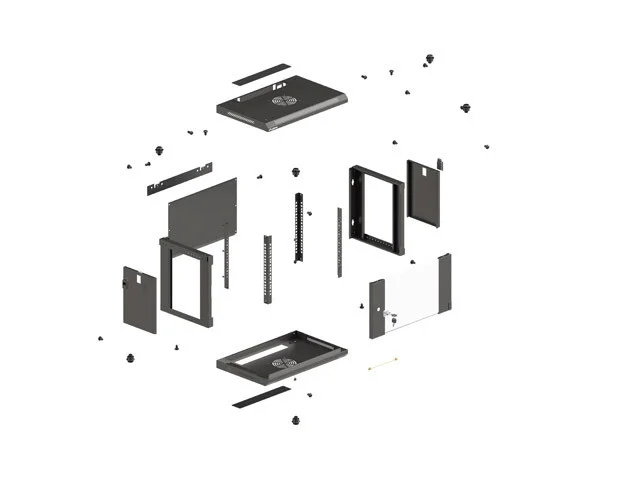 RACKOVÁ SKŘÍŇ 19" NÁSTĚNNÁ 4U/540X350 (FLAT PACK) S PROSKLENÝMI DVEŘMI ČERNÁ