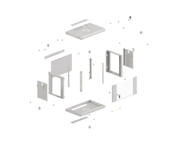 RACKOVÁ SKŘÍŇ 19" NÁSTĚNNÁ 4U/540X350 (FLAT PACK) S PROSKLENÝMI DVEŘMI ŠEDÁ