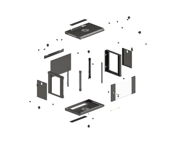 19" RACKOVÁ SKŘÍŇ PRO MONTÁŽ NA STĚNU 6U/540X350 (FLAT PACK) S PROSKLENÝMI DVEŘMI ČERNÁ