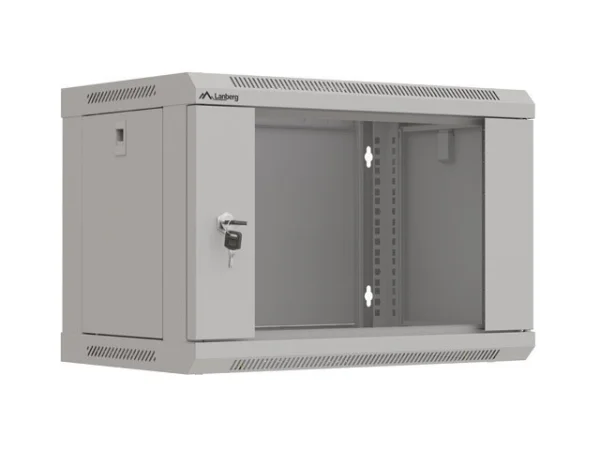19" RACKOVÁ SKŘÍŇ PRO MONTÁŽ NA STĚNU 6U/540X350 (FLAT PACK) S PROSKLENÝMI DVEŘMI ŠEDÁ