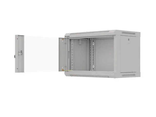 19" RACKOVÁ SKŘÍŇ PRO MONTÁŽ NA STĚNU 6U/540X350 (FLAT PACK) S PROSKLENÝMI DVEŘMI ŠEDÁ