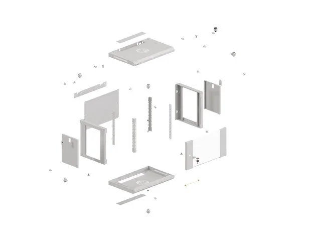 19" RACKOVÁ SKŘÍŇ PRO MONTÁŽ NA STĚNU 6U/540X350 (FLAT PACK) S PROSKLENÝMI DVEŘMI ŠEDÁ