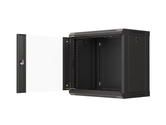 19" RACKOVÁ SKŘÍŇ PRO MONTÁŽ NA STĚNU 9U/540X350 (FLAT PACK) S PROSKLENÝMI DVEŘMI ČERNÁ