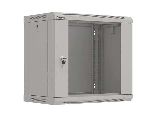 19" RACKOVÁ SKŘÍŇ PRO MONTÁŽ NA STĚNU 9U/540X350 (FLAT PACK) S PROSKLENÝMI DVEŘMI ŠEDÁ