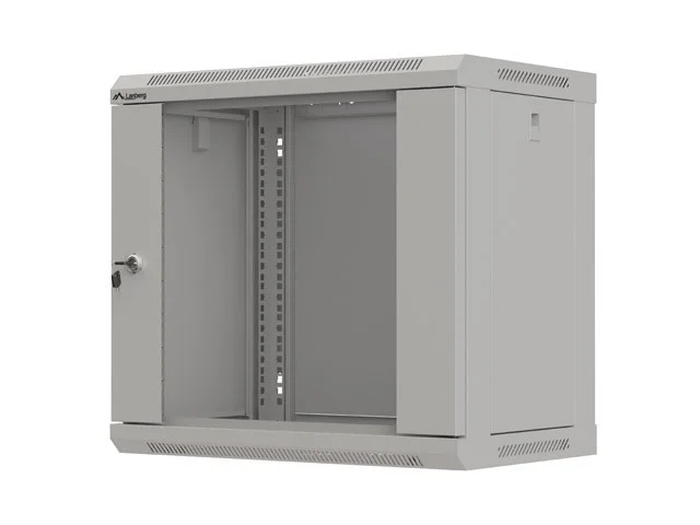 19" RACKOVÁ SKŘÍŇ PRO MONTÁŽ NA STĚNU 9U/540X350 (FLAT PACK) S PROSKLENÝMI DVEŘMI ŠEDÁ