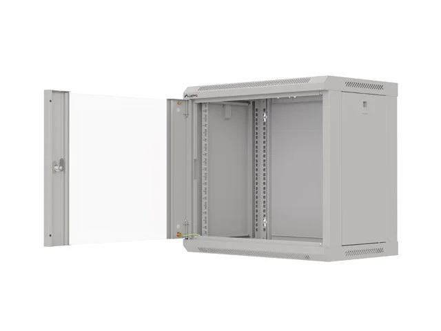 19" RACKOVÁ SKŘÍŇ PRO MONTÁŽ NA STĚNU 9U/540X350 (FLAT PACK) S PROSKLENÝMI DVEŘMI ŠEDÁ