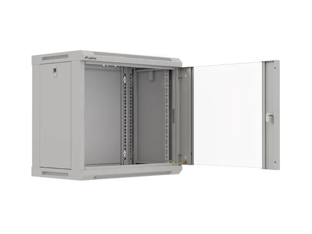 19" RACKOVÁ SKŘÍŇ PRO MONTÁŽ NA STĚNU 9U/540X350 (FLAT PACK) S PROSKLENÝMI DVEŘMI ŠEDÁ