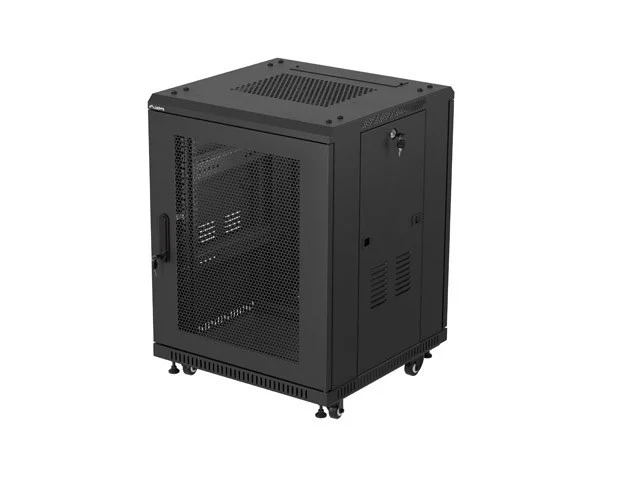 RACKOVÁ SKŘÍŇ 19" VOLNĚ STOJÍCÍ 15U/600X600 (FLAT PACK) S DVÍŘKY ZE SÍŤOVINY ČERNÁ