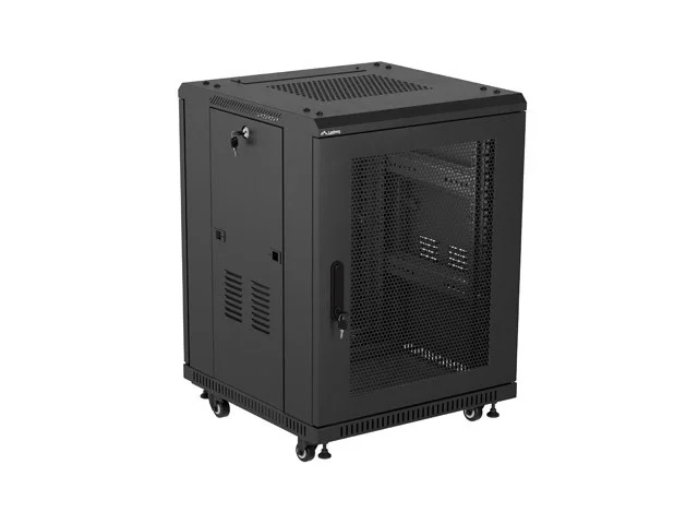 RACKOVÁ SKŘÍŇ 19" VOLNĚ STOJÍCÍ 15U/600X600 (FLAT PACK) S DVÍŘKY ZE SÍŤOVINY ČERNÁ