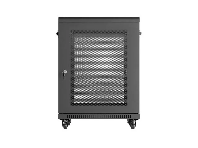 RACKOVÁ SKŘÍŇ 19" VOLNĚ STOJÍCÍ 15U/600X600 (FLAT PACK) S DVÍŘKY ZE SÍŤOVINY ČERNÁ
