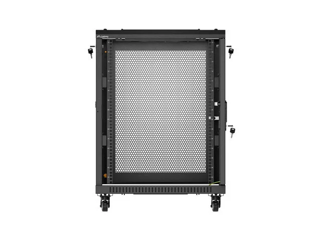 RACKOVÁ SKŘÍŇ 19" VOLNĚ STOJÍCÍ 15U/600X600 (FLAT PACK) S DVÍŘKY ZE SÍŤOVINY ČERNÁ