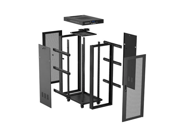 19" VOLNĚ STOJÍCÍ RACKOVÁ SKŘÍŇ 37U/600X600 (FLAT PACK) SE SÍŤOVÝMI DVEŘMI LCD ČERNÁ