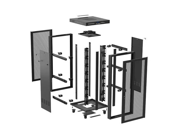 19" VOLNĚ STOJÍCÍ RACKOVÁ SKŘÍŇ 47U/800X800 (FLAT PACK) SE SÍŤOVÝMI DVEŘMI LCD ČERNÁ