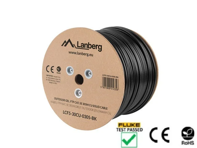 LAN KABEL CAT.5E FTP 305M PEVNÝ VENKOVNÍ CU KABEL ČERNÝ