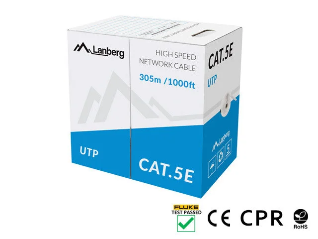 LAN KABEL CAT.5E UTP 305M PEVNÝ CU ŠEDÝ CPR
