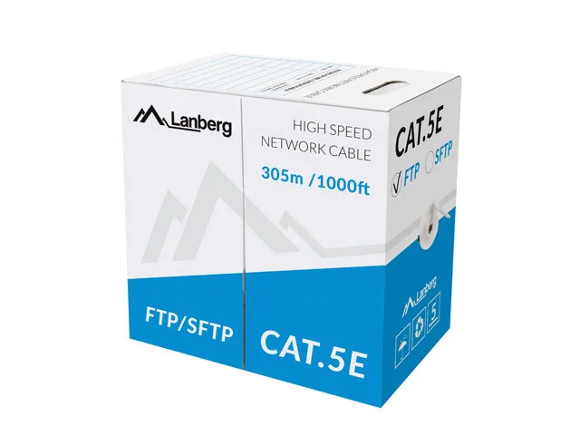 LAN KABEL CAT.5E FTP 305M PEVNÝ CU ŠEDÝ CPR