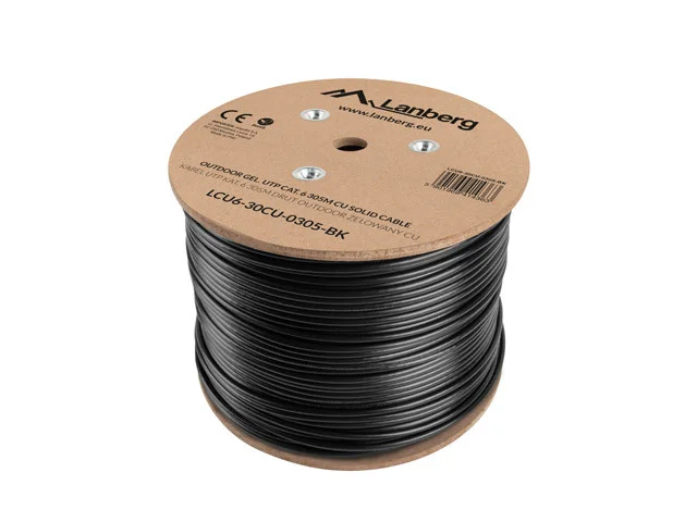 LAN KABEL CAT.6 UTP 305M PEVNÝ VENKOVNÍ CU KABEL ČERNÝ